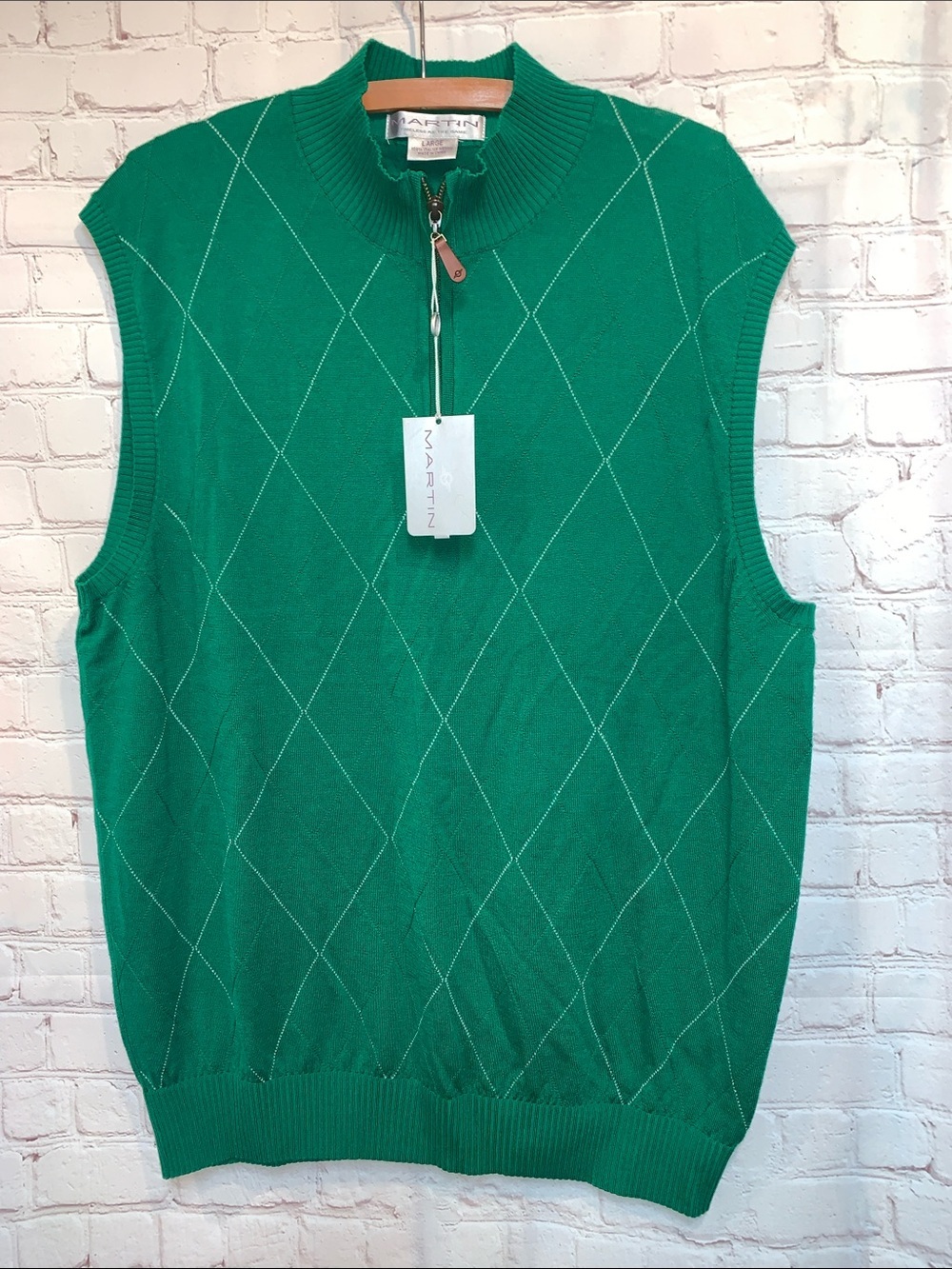 NEW Martin Italian Merino Wool Green 1/4 Zip Vest Size L​